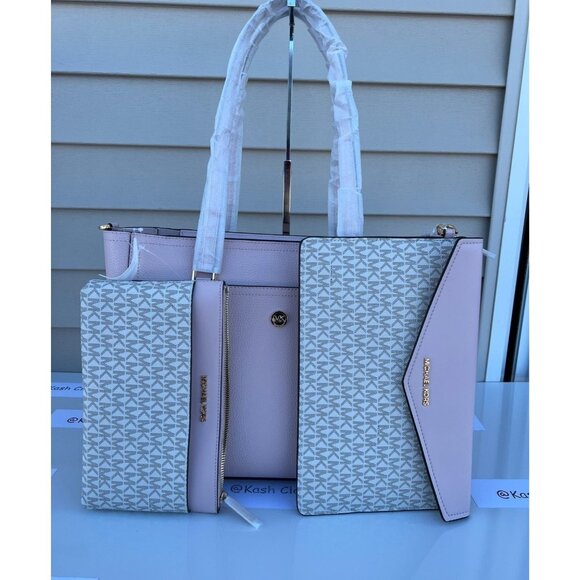 Michael Kors tote maisie 3 in 1 large bag clutch & crossbody Powder Blush - Picture 2 of 12